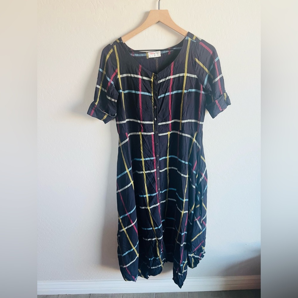 Bombay Paisley Women’s Striped Midi Dress Size M Pockets Vacay Boho Preppy - Picture 2 of 6